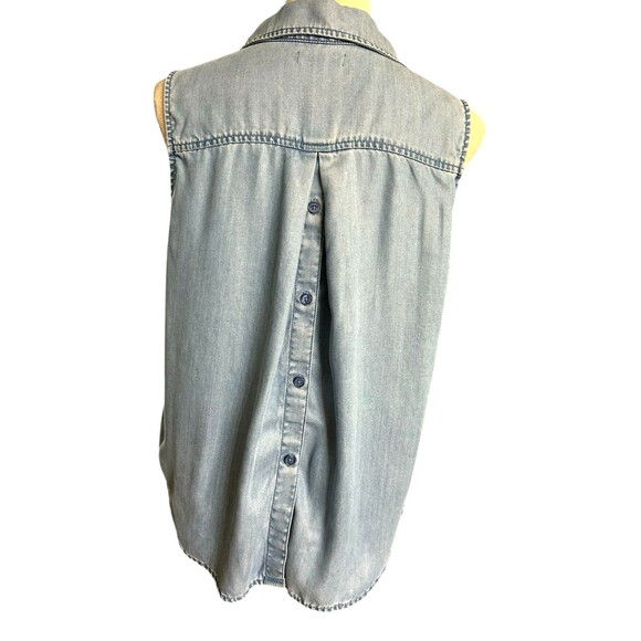 NYDJ Womens Vara Indigo PM Blue Tencel Chambray Button Back Sleeveless Top - Picture 2 of 8